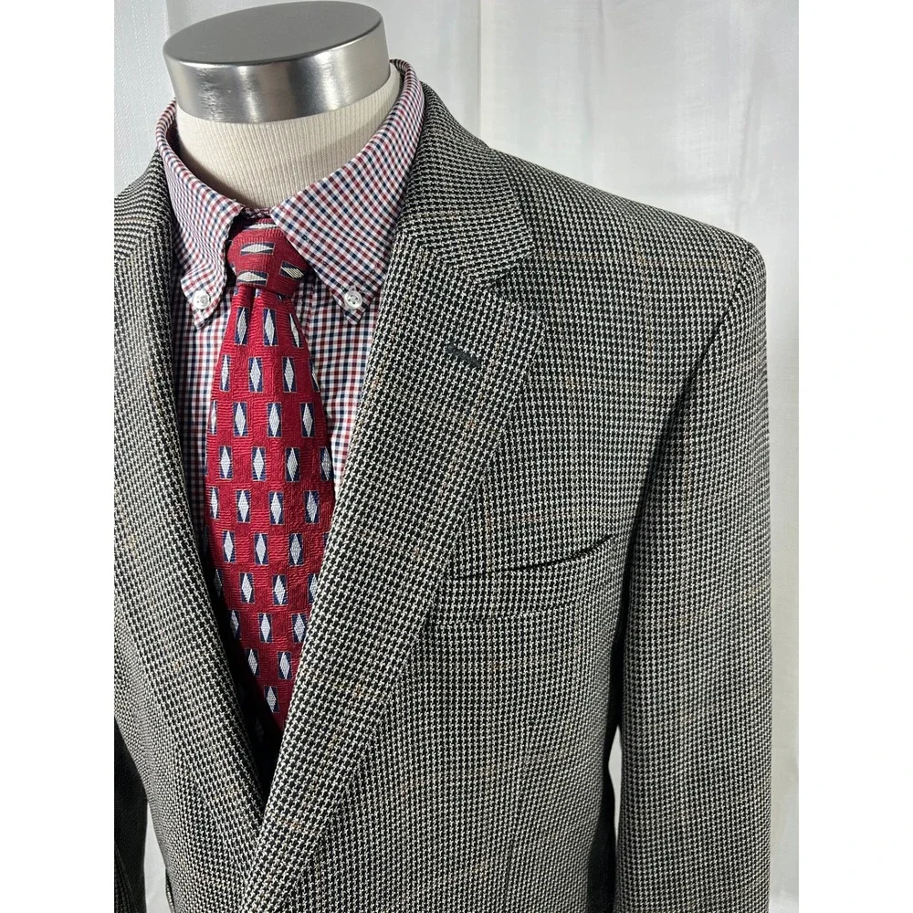 Jos A Bank Mens Grey Houndstooth Two Button Blazer Sport Coat Jacket 44R